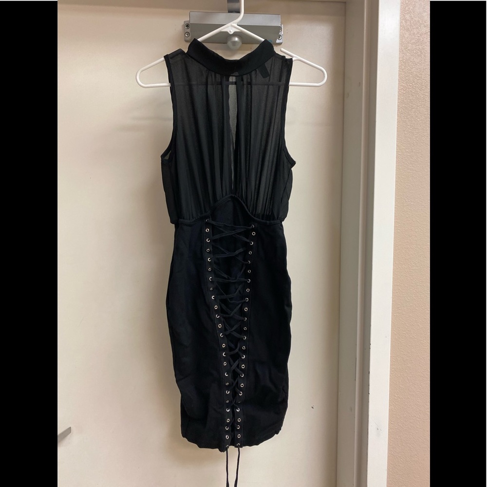 Sheer top lace up midi dress